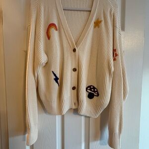 Marine Layer Cream Cardigan with Colorful Embroidery